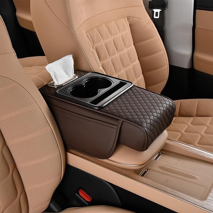 Car Armrest Cushion for Honda Civic 2012 2013 2014 2015, Leather Arm Rest Cover Center Console Armrest Pillow Armrest Storage Box Pad Multifunctional Accessories Interior Organizers,C/Brown