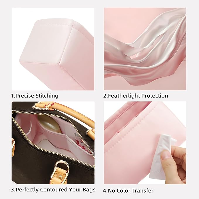 DGAZ Silk Purse Organizer Insert Fits LV Speedy 16/20/25/30/35/45 bags，Silky Smooth Bag Organizer，Luxury Handbag & Tote Shaper（Pink，New nano 16）
