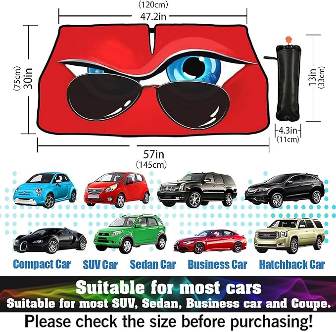 Socira Funny Eye Car Windshield Sunshade Umbrella Foldable Umbrella Sun Shade Windshield Cover Sunshade Car Accessories Blocks Uv Rays Keeps Cool (57" X 30")