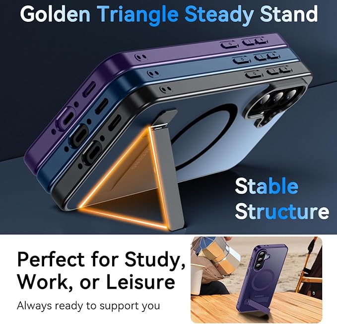 OWKEY for Samsung Galaxy A37 5G Case with Stand, Magnetic Shockproof Case Fit for Magsafe Translucent Matte Cover for Samsung A37, Purple