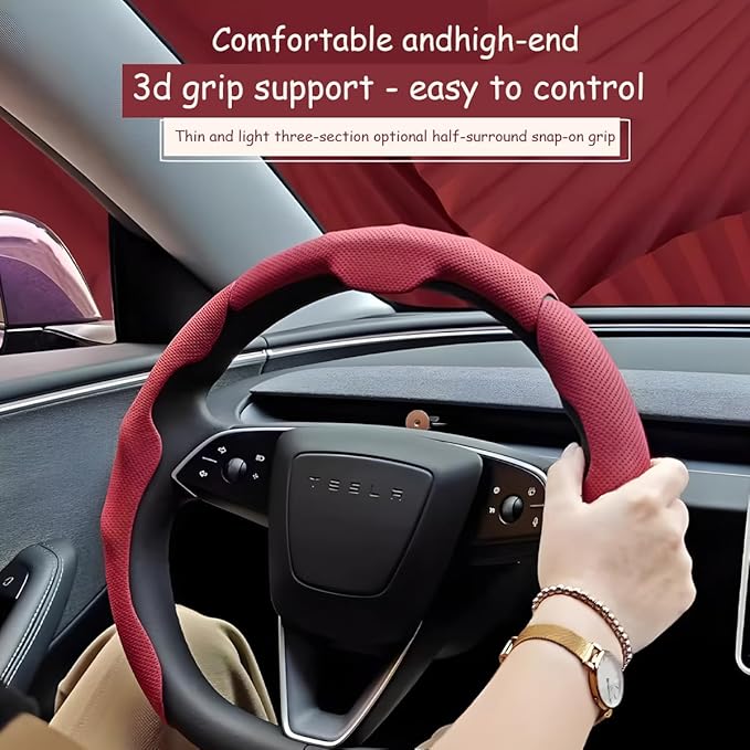 Car Steering Wheel Cover, Nappa Leather 15 Inch Snap-On 3PCS Set Vehicle Steer Wheel Wrap Protector, Non-Slip Automotive Interior Protection Accessories, Universal Fit (Orange)