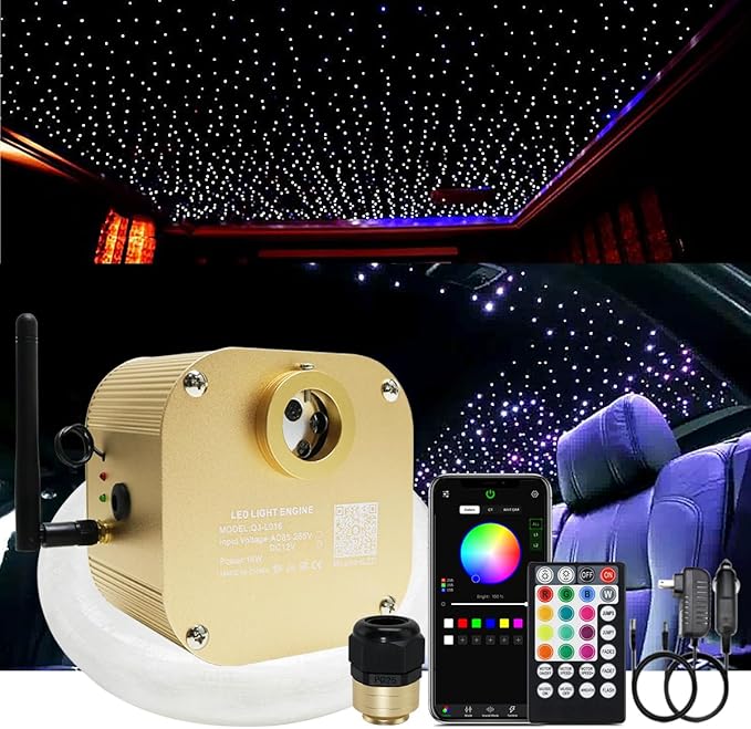 AKEPO 16W RGBW Twinkle Fiber Optic Lights, 550pcs 13.1ft/4m 0.03in Optical Fibers+RGBW+Music Activated+APP & Remote Controller Starlight Headliner Kit for Car/Home