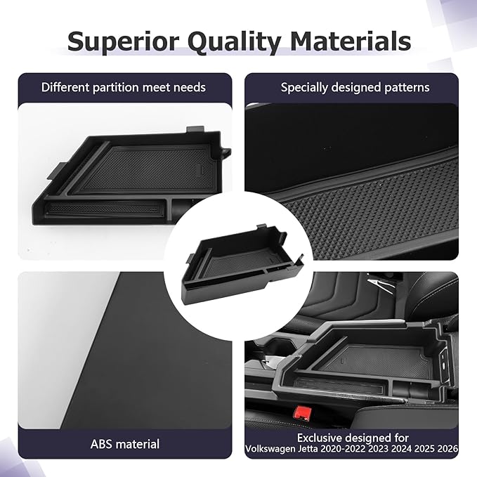 LUWU Center Console Organizer Compatible with 2020-2024 2025 2026 V olkswagen Jetta S/SE/SEL/Sport Accessories Armrest Console Secondary Storage Box Insert Tray ABS Material Black