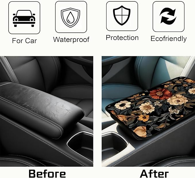 Car Armrest Cover Pad - Car Center Console Cushion Protector Against Pet Claws, Dirt and Sticky Fingers, Comfortable Auto Decor Accessory Fit for Sedan, Van, SUV