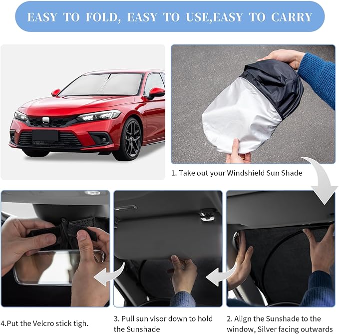 for Honda Civic 2022-2024 2025 2026 Sun Shade Sunshade Windshield Cover, 4-Layer Front Window Shade Custom Fit Civic 11th Gen Sedan, LX, EX, EX-L,Touring Sun Visor 240T Shade Car Accessories