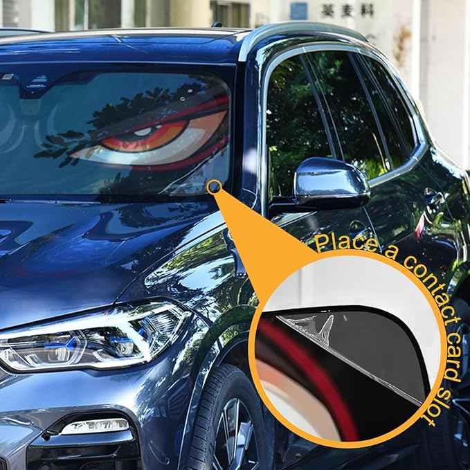 Cartoon Evil Red Eyes Windshield Sunshade Car Sun Shade Front Window Shade for Truck SUV Blocks UV Rays Sun Reflector Visor Protector Accordion Folding