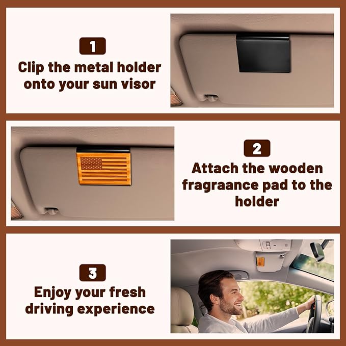 Car Air Freshener - Wood Air Freshener for Visor Clip - American US Flag Design -Variety Pack Refill - CLIP INCLUDED (Orchard-Pine-Cabana)