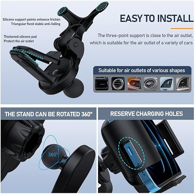 15W Qi Wireless Car Charger Mount Holder Compatible for Samsung Galaxy Z Fold7 Fold6 Fold5 Fold4 Fold3 Fold2 Fold 4.3in-6.9in Phone Auto Clamp Fast Charger