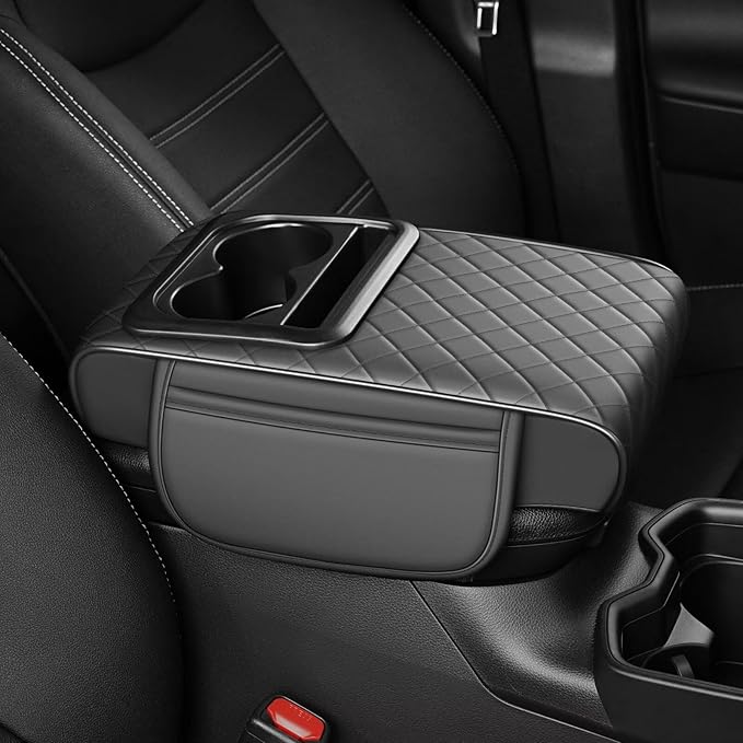 Center Console Cover Fit for Venza Faux Leather Car Armrest Cushion with Storage Bags, Cup Holder ＆ Phone Storage Multifunctional Middle Console Cover(Grey)