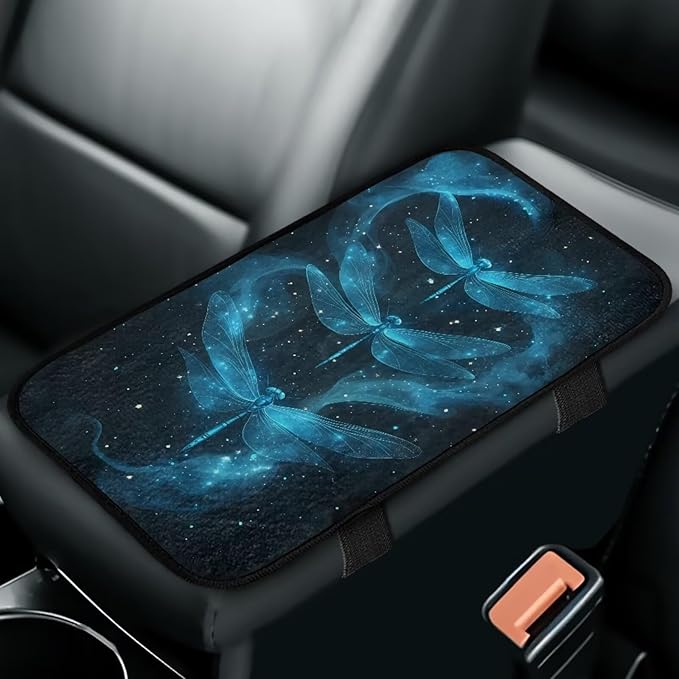 Blue Dragonfly Car Arm Rest Cover Scratch Resistant Center Console Cushion Elastic Flannel Car Arm Rest Cushion for Arm Support Universal Size Seat Arm Rest Cover