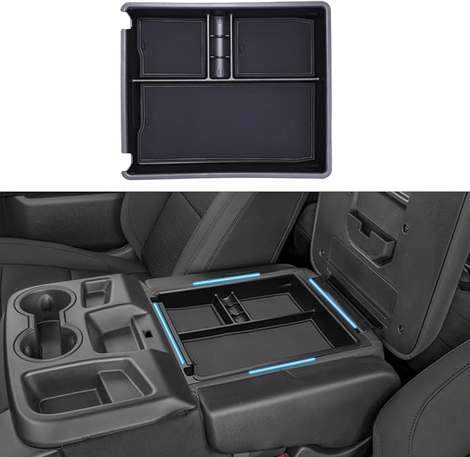 JKCOVER Center Console Organizer Tray Compatible with 2019-2026 Silverado/Sierra 1500 and 2020-2026 Silverado/Sierra 2500HD 3500HD Accessories Armrest Storage Box (Only for Split Bench Seat)