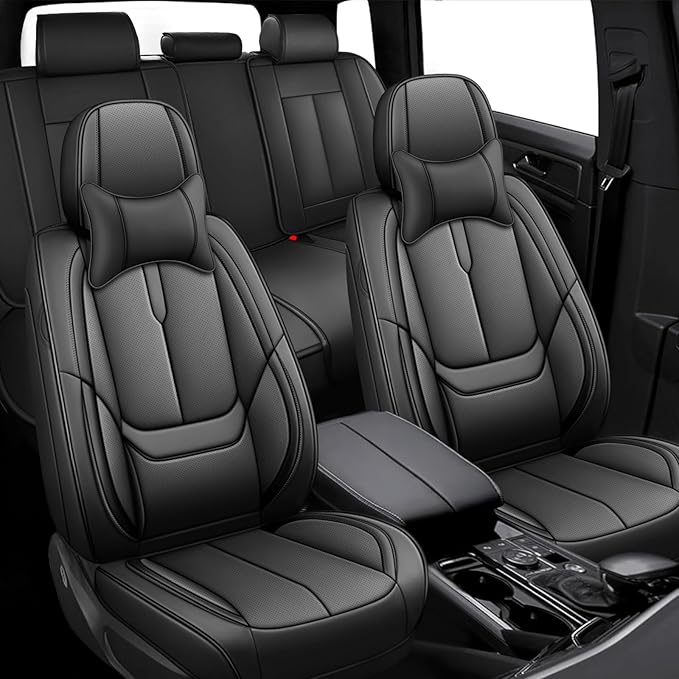 Fit for 98% of Mercedes Benz Car Seat Covers with Headrests, Premium Nappa Leather Seat Cover, Fully Wrapped Protect Modern Style Seat Cover (5-Seat Luxury, Classic Black)