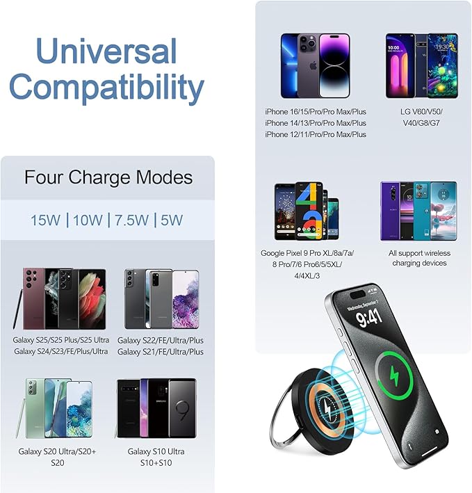 Samsung S25 Ultra Wireless Charger Fast Charging Pad Magnetic Charger for Samsung Galaxy S26 S25 Plus/S24 Ultra/S23/S22/S21/S20/S10,2Pack 15W Wireless Fast Charger Stand for iPhone 16 Pro Max/15/14/13