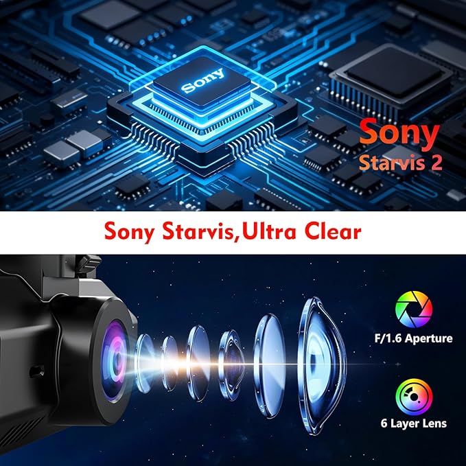 4K+2.5K+2.5K Dash Cam, STARVIS 2 Sensor, Dash Camera 3-Channel, Free 64GB Card, Dashcam with 5G WiFi GPS, G-Sensor,Loop Recording, HDR, 24H Parking Monitor, Time-Lapse Recording, 256GB Max