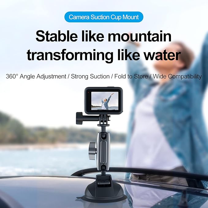 TELESIN Aluminum Camera Suction Cup Car Mount with Phone Holder, Outside Inside Windshield Window Dashboard Accessories for GoPro 13 12 11 10 9 8 7 6 5 Insta360 X3 X4 X5 DJI Action 3 4 5pro Pocket 3