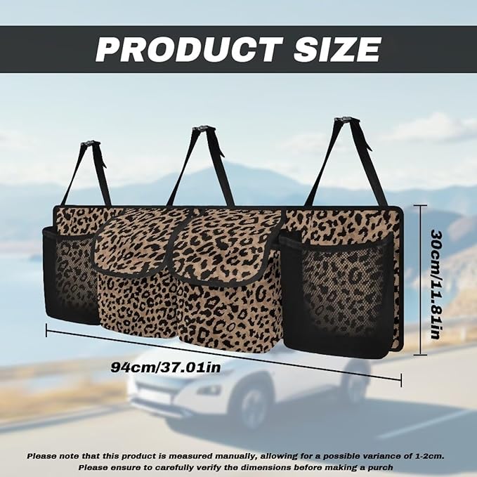 Brown Leopard Print Trunk Organizer Car Women Sturdy Car Organization Waterproof Back of Seat Car Organizer,Easy to Install