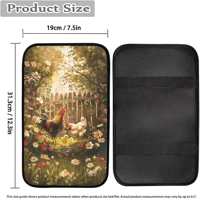 Car Center Console Cover, Chicken Floral Vehicle Armrest Covers, Middle Storage Organizer Pads, Auto Interior Accessories