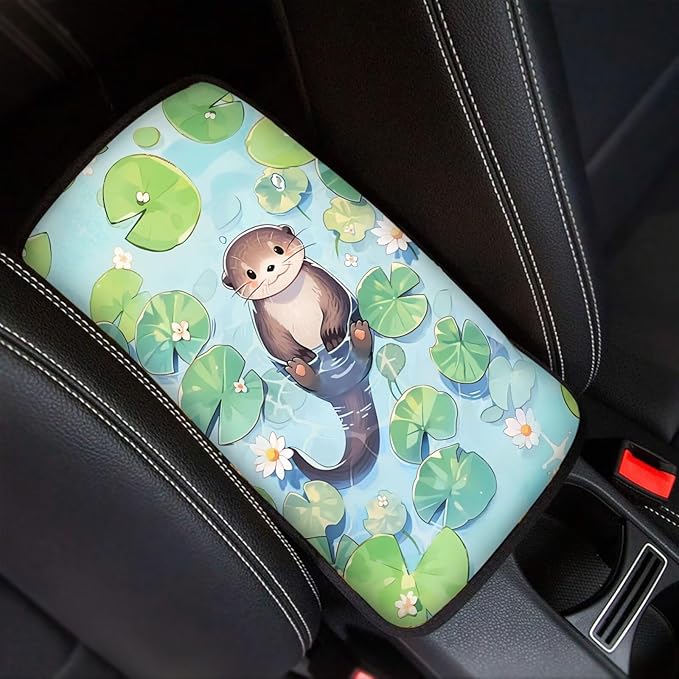 Water Sloth Auto Armrest Seat Box Cover Dust-Proof Car Center Console Armrest Cushion Cover Pad Protector Decorative Cute Sloth Car Accessories for Most Vehicle SUV