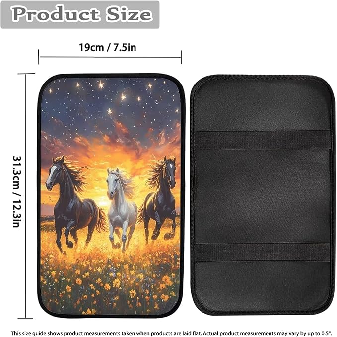 Floral Sunset Horse Truck Vehicle Armrest Covers Car Center Console Cushion Pad Middle Storage Organizer Pad Universal Style Car Interior Decor