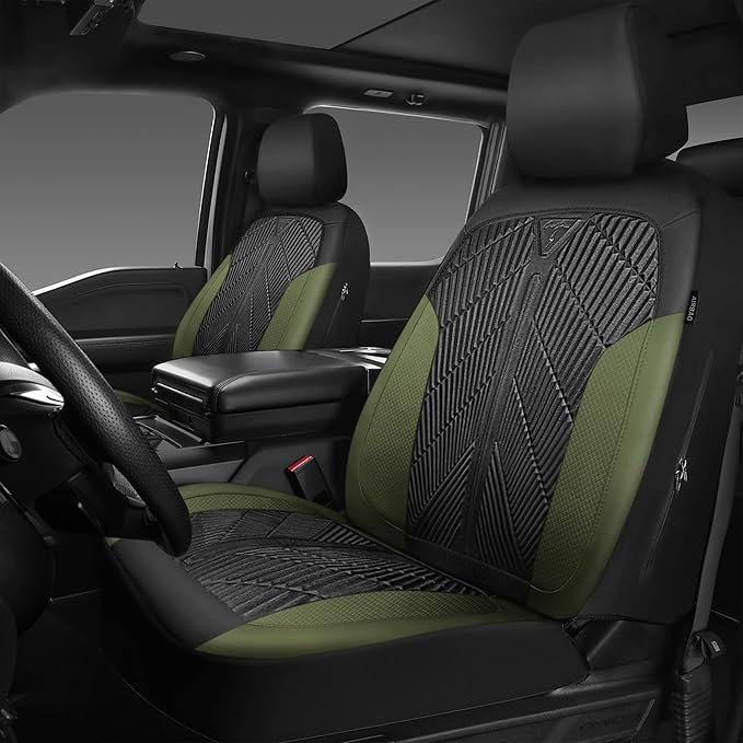 CAR PASS Waterproof Car Seat Covers Front Seats Covers Neoprene Wetsuit, All-Weather Non-Slip Durable,Universal Fit for SUV Sedans Trucks Vans Automotive,Armrest Airbag Compatible,Emboss 2 Black Green