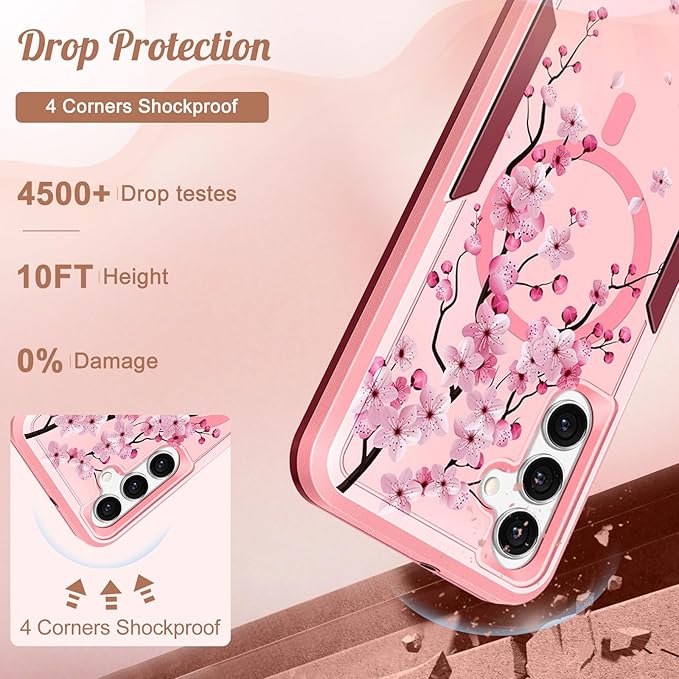 for Samsung Galaxy A14 5G Phone Case - Compatible with MagSafe Women Girls Cute Magnetic Protective Cover Girly Flower Blossom Heavy Duty Shockproof Design for Samsung Galaxy A14 5G Cases
