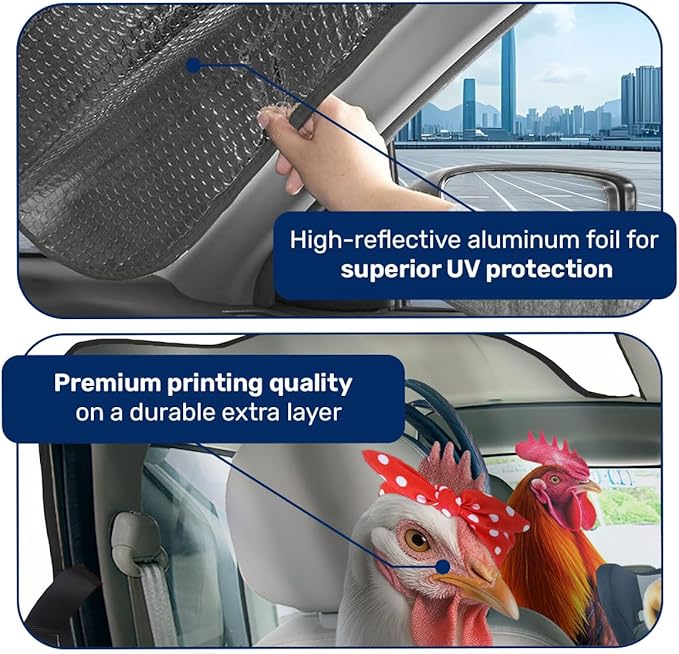 GENANY Farm Chicken Family Funny Windshield Sun Shade for Car SUV Truck (55x30 Inches), Sun Shade Windshield, Protector Blocks UV, Spring Car Decor
