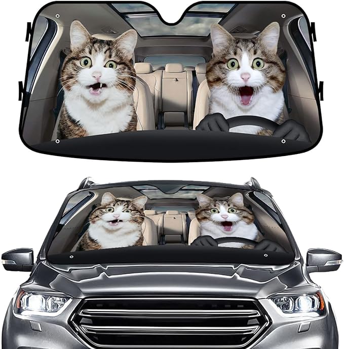 GENANY Naughty Cat Windshield Sun Shade for Car SUV Truck (55x30 inches), Sun Shade Windshield, Shades for Front Windows, Protector Blocks UV, Spring Car Decor