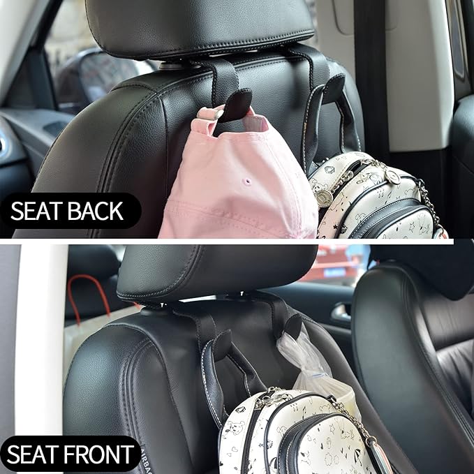 Car Hooks Universal Car Vehicle Back Seat Headrest Hanger Holder Hook Microfiber Leather & Stainless Steel for Bag Purse Cloth Drink Grocery (Black red)…