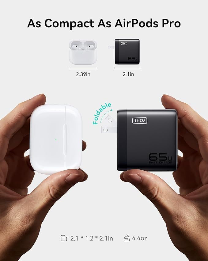 INIU 65W USB C Charger Block, 3-Port GaN Fast Charging Adapter with 100W Cable & Advanced Protection, Foldable Travel Charger for iPhone 17 16 15 Pro Max, iPad, Samsung S26 S25 Ultra, Pixel 10 9 etc