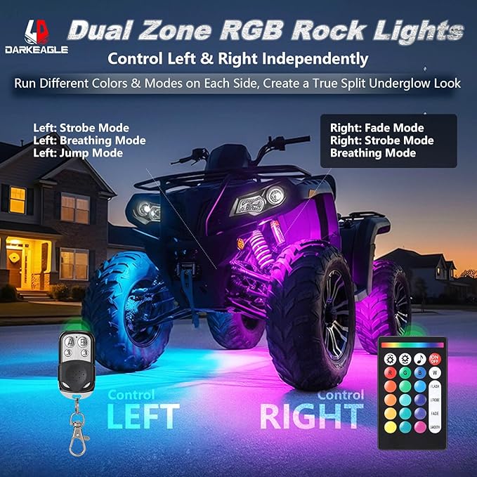 6Pods Full Angle RGB LED Rock Lights Full Kit for UTV ATV RZR SXS Can-Am Four Wheeler Quad Side by Side Offroad Golf Cart with APP/RF Remote,Waterproof Multicolor Underglow Light 180Chip Dual Zone 12V