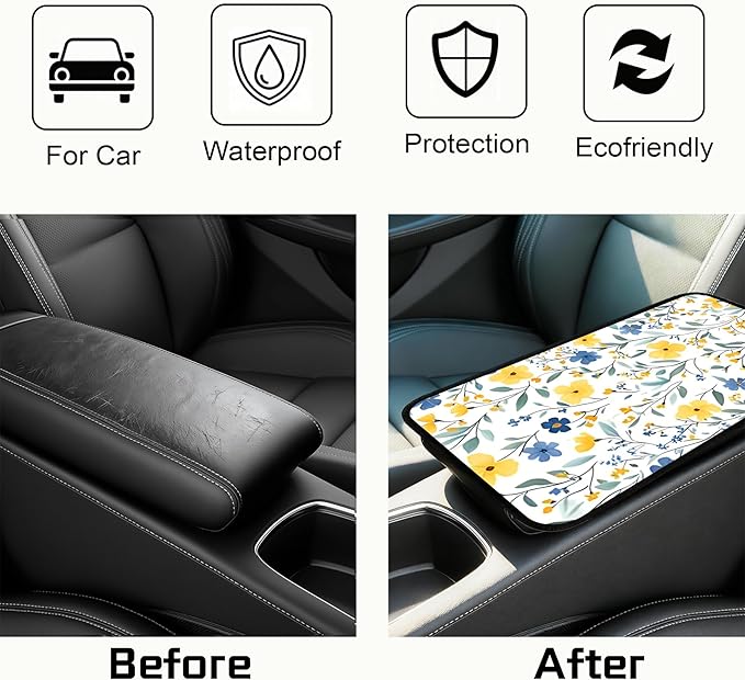 Car Armrest Cover Pad - Car Center Console Cushion Protector Against Pet Claws, Dirt and Sticky Fingers, Comfortable Auto Decor Accessory Fit for Sedan, Van, SUV