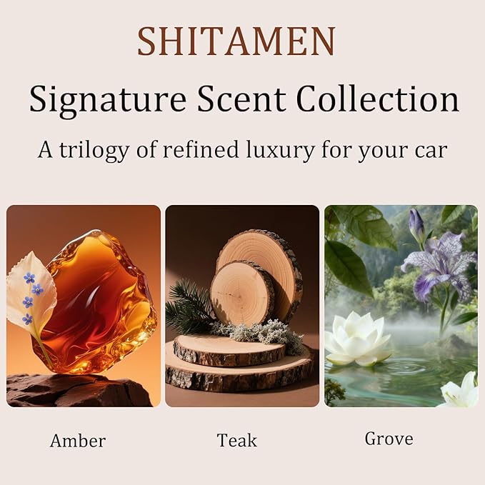 Car Air Freshener, Stone Air Freshener, Automotive Odor Eliminator for Visor Clip- Car Fresheners Long Lasting - Variety 3 Pack - CLIP INCLUDED (Amber-Teak-Grove)