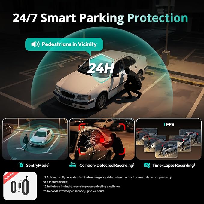 BOTSLAB 3K 4 Channel Dash Cam, 24/7 Parking Mode with Hardwire Kit, 560° View, Front and Rear Inside Car Camera with 3.18”Touch Screen, Night Vision Voice Control, Free 128GB Card 5.8GHz WiFi & GPS