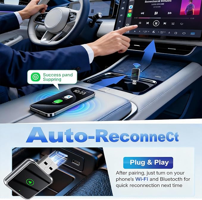 Mini Wireless Carplay Adapter Update for iPhone and Android Auto - Carplay Wireless Adapter Car Play, Wired to Wireless, Compatible with iPhone iOS 10+, Silver