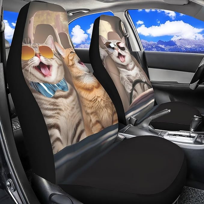 Cat Driver Car Seat Covers Front Set Full Wrapping Edge Vehicle Cushion Seat Cover Set Universal Fit for Most Car Interior Covers for Sedan Truck SUV