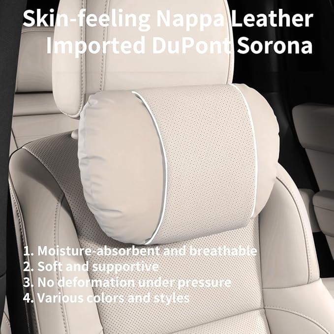 2 Pcs Car Headrest Neck Pillow for Driving,Premium Skin-Feeling Napa Leather Soft and Comfortable Headrest,Two Gears of Height Adjustment Car Seat Headrest Pillow Car Interior Accessories