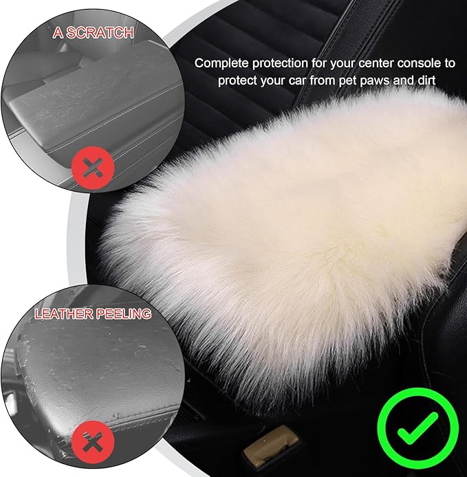 Center Console Cover, 11.81"×7.87" Automotive Fluffy Plush Center Armrest Protector, Universal Furry Comfortable Center Console Pad for Cars Trucks SUVs, Car Accessories (Beige)