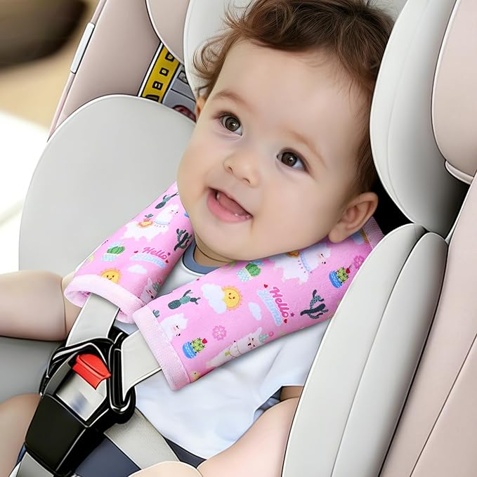 COOLBEBE Car Seat Straps Shoulder Pads for Baby Kids, Super Soft Seat Belt Covers for All Car Seats/Pushchair/Stroller/High Chair, Pink Alpaca, Polyester Material