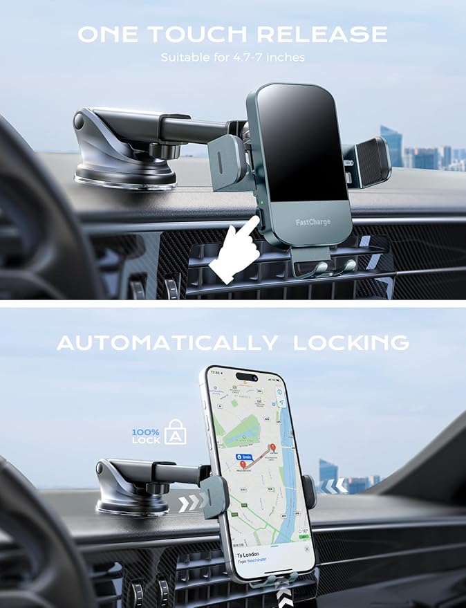 CHGeek Wireless Car Charger, 15W Fast Charging Auto Clamping Car Charger Phone Mount Phone Holder fit for iPhone 15 14 13 12 11 Pro Max Xs, Samsung Galaxy S24 Ultra S23 S22 S21, S20, S10+, Green