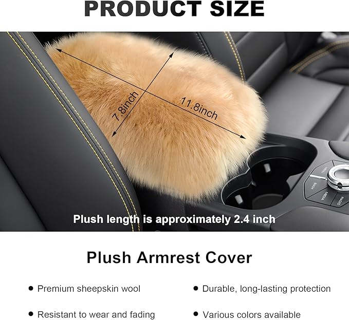 Center Console Cover, 11.81"×7.87" Automotive Fluffy Plush Center Armrest Protector, Universal Furry Comfortable Center Console Pad for Cars Trucks SUVs, Car Accessories (Brown)