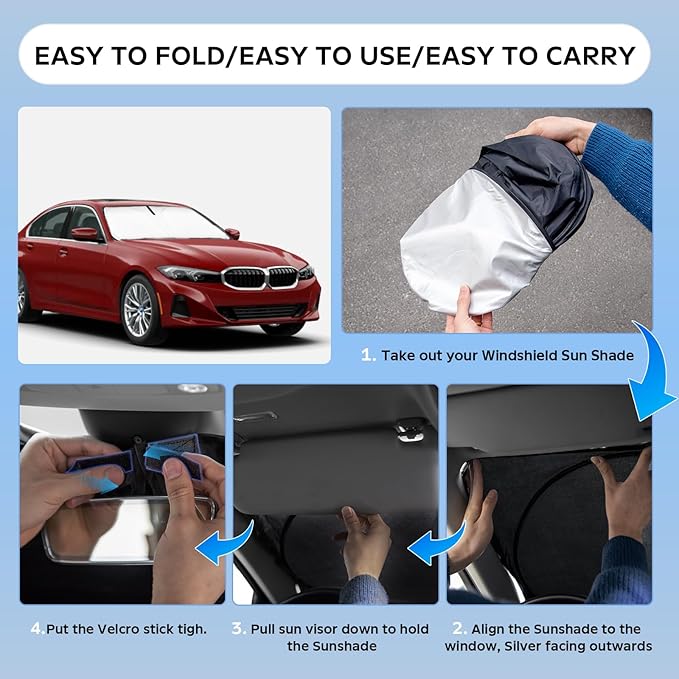 Sun Shade Sunshade for BMW 3 Series F30/ F31/ F80/ M3 2020-2024 2025 2026 Windshield Cover, 4-Layers Sun Shield for 328i 335i 320i 330i 325i 250T Silver Coating Sun Visor Foldable Window Shade