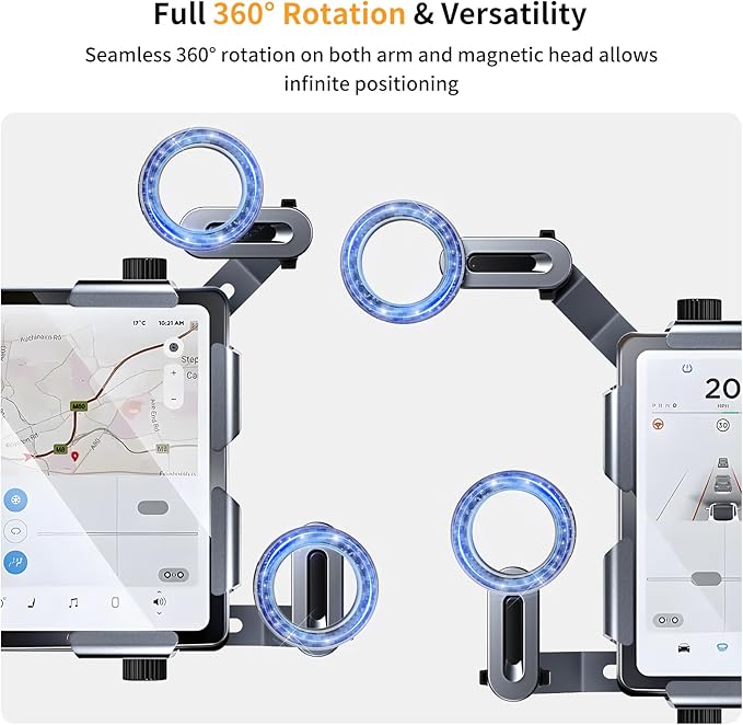 MagSafe Tesla Phone Mount for Model 3/Y/S/X/Cybertruck - Magnetic Car Phone Holder with N52 Strong Magnet 360°Rotatable Alloy Stand Silicone Pad Screen Safe & Universal Fit Sunshine Orange