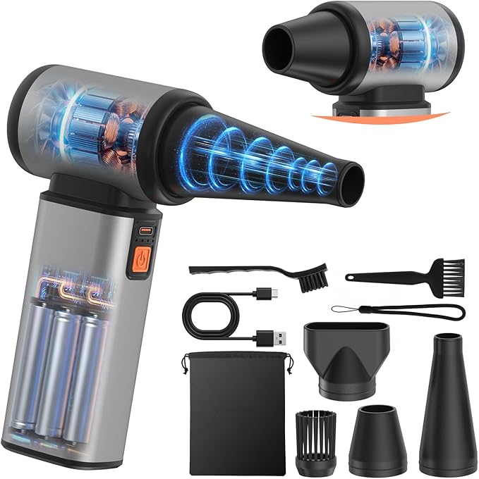 Compressed Air Duster - 130000 RPM Powerful Electric Air Duster, Multi-Gear Adjustable Canned Air, Fast Charging Duster for Computer, Keyboard, Home, Outdoor Duster