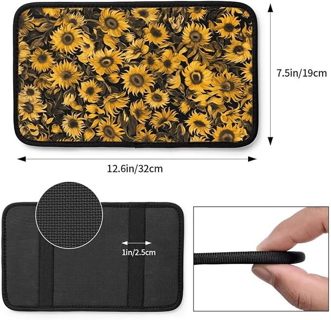 Car Center Console Cushion Pad Yellow Sunflower Universal Armrest Seat Box Cover Protector Cute Flower Floral Armrest Seat Box Cover Protector for Most Vehicle, SUV, Truck, Sedans