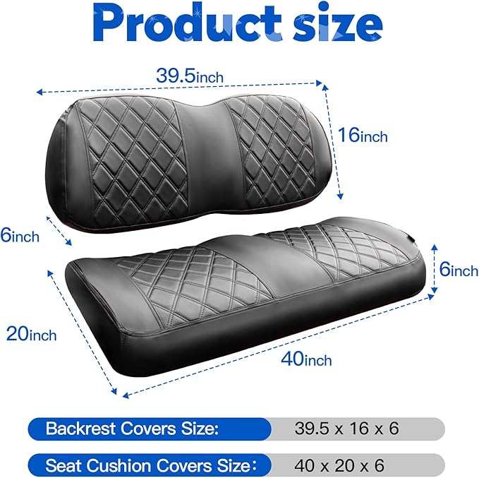 NOKINS Golf Cart Vinyl Diamond Seat Covers kit, Fit Club Car Precedent/Tempo/Onward Premium Front Seat Cushion, Soft/Scratch-Resistant/No Stapler Needed