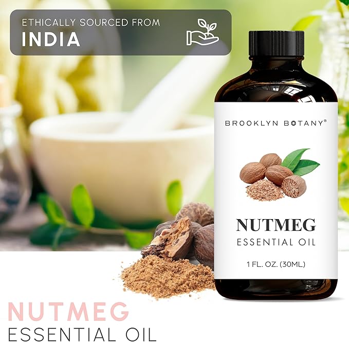 Brooklyn Botany Nutmeg Essential Oil - 100% Pure and Natural - Premium Grade with Dropper - for Aromatherapy and Diffuser - 1 Fl Oz