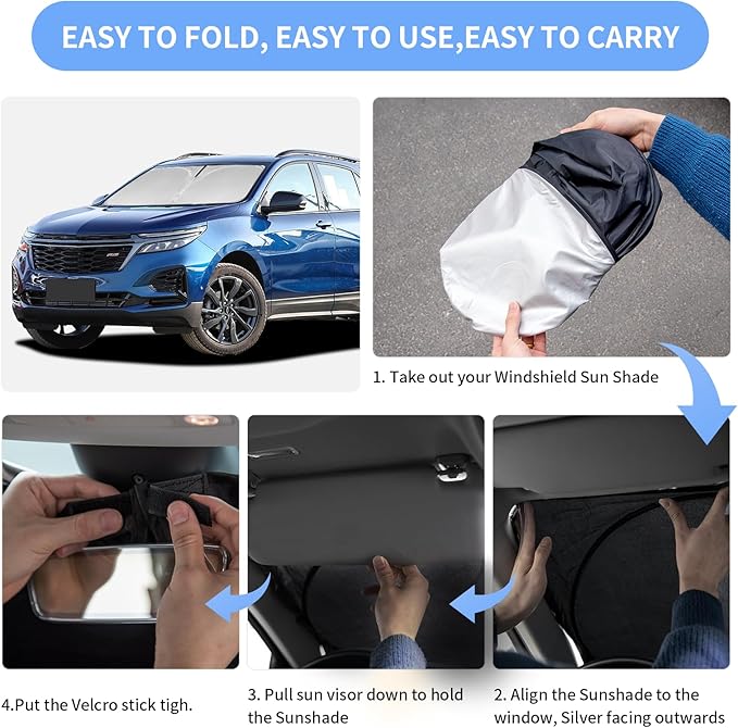 for Chevrolet Equinox 2018-2024 2025 Sun Shade Sunshade Windshield Cover - 4 Layers Front Window Shade Not for Chevy Equinox EV Sun Visor - 240T Retractable Shade Blocks UV Rays Car Accessories