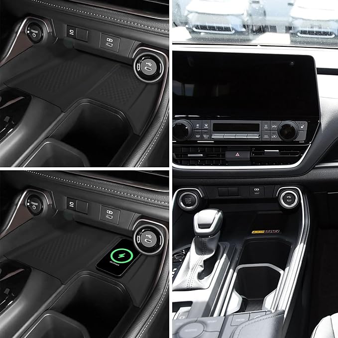 Wireless Charging Anti-Slip Mat Compatible with 2024 2025 Toyota Grand Highlander, Silicone Phone Charging Pad for Center Console, Heat-Resistant Non-Slip Protective Accessory