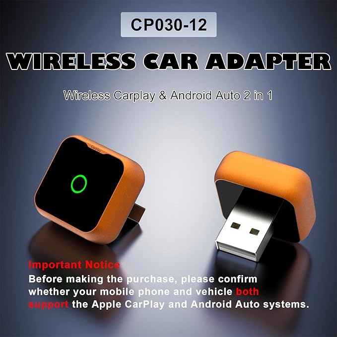 2-in-1 Wireless CarPlay Adapter for iPhone & Android Auto, Mini Wired to Wireless Dongle, Plug & Play, Stable Connection, iOS 10+/Android 11+, Lifetime OTA Updates (Not for BMW/Tesla)