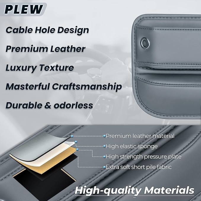 2-Pack Car Seat Gap Filler Organizer - Upgraded Anti-Slip Strap Design - Premium Leather Side Console Pocket - Prevent Phone Falling - Universal Fit Car Essentials for SUV, Truck & Sedan, Grey
